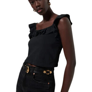 Express Ruffle Crop Top Structured W Side Zip Size S Black